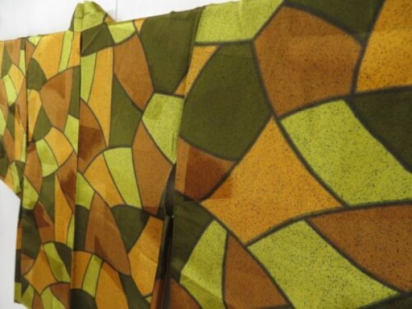 Photo2: 2314T09z540  Japanese Kimono Silk HAORI  Dark olive (2)