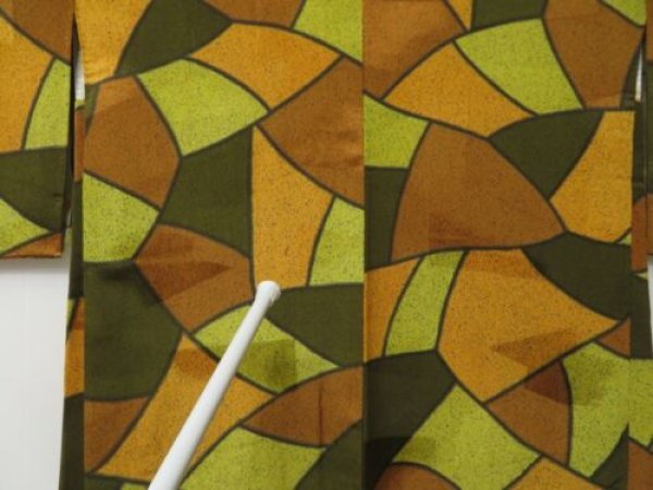 Photo5: 2314T09z540  Japanese Kimono Silk HAORI  Dark olive (5)