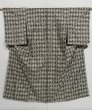 Photo1: 1026i05z720 Vintage Japanese Kimono Silk MEISEN KOMON Off-white Black (1)