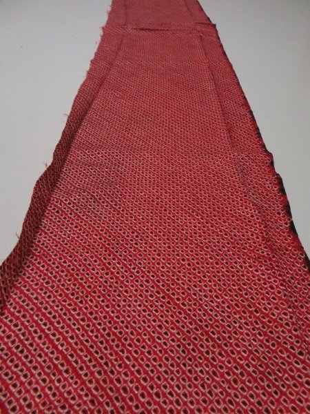 Photo4: 4K05z40  Japanese Kimono Silk  FABRIC Shibori dyeing Red 46.5x10.2 (4)