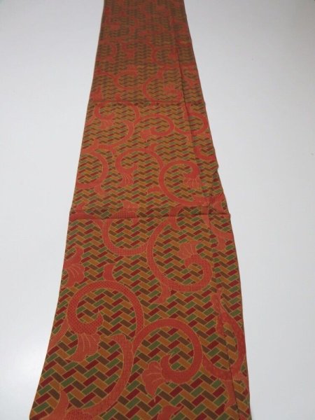 Photo4: 2Q06z80  Japanese Kimono Silk  FABRIC Ivy Brown 63.8x14.2 (4)