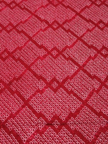 Photo1: 2Q02z50  Japanese Kimono Silk SHIBORI FABRIC  Dark red 44.9x13.4 (1)