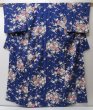 Photo1: 2207T08z930  Japanese Kimono Silk KOMON Peony Dark navy (1)