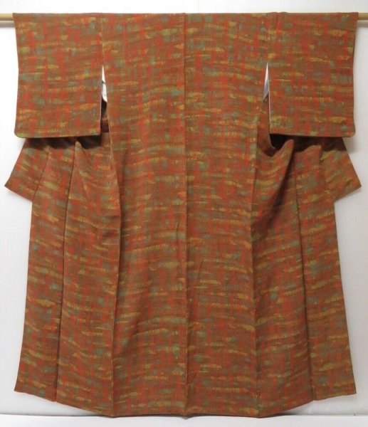 Photo2: 2207T02z1040  Japanese Kimono Crepe Silk KOMON  Brown (2)