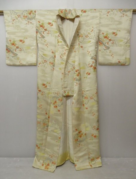 Photo9: 1417T08z820 Vintage Japanese Kimono Silk KOMON Light Cream Chrysanthemum (9)