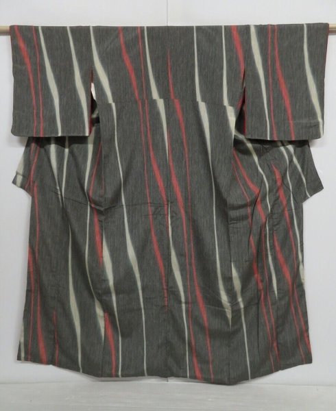 Photo1: 1006i08z900 Vintage Japanese Kimono Silk OMESHI KOMON Dark gray (1)