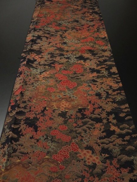 Photo5: 1J01z60 Japanese Kimono Crepe Silk  FABRIC Dark navy Flowers 39.4" (5)