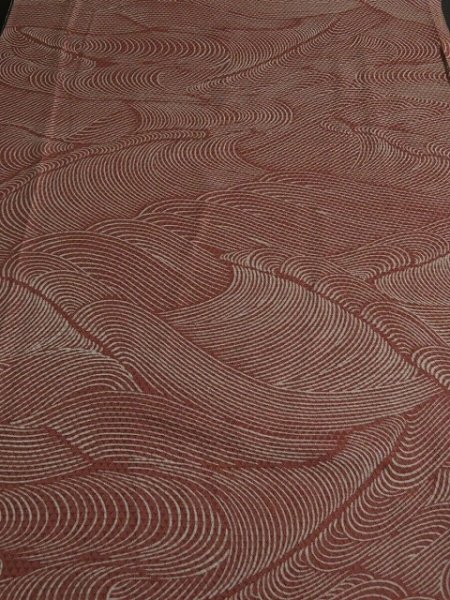 Photo1: 1R04z80 Japanese Kimono Silk  FABRIC Light pinkish brown Wave 59.8" (1)