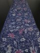 Photo5: 4B01z60 Vintage Japanese Kimono Silk  FABRIC Purplish navy Flower 41.7" (5)