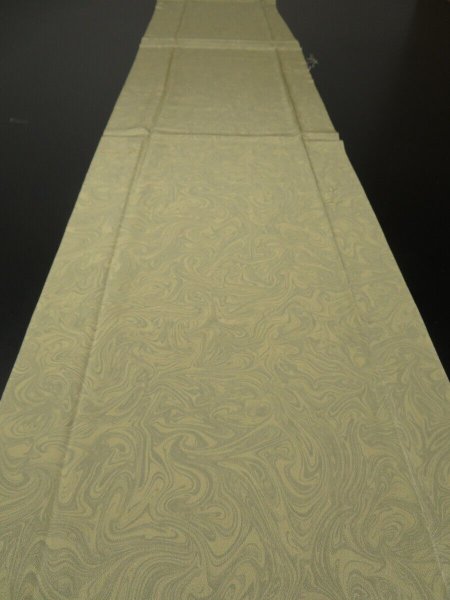 Photo5: 1S04z90 Japanese Kimono Silk  FABRIC Light olive, Light gray Suminagashi 66.9" (5)