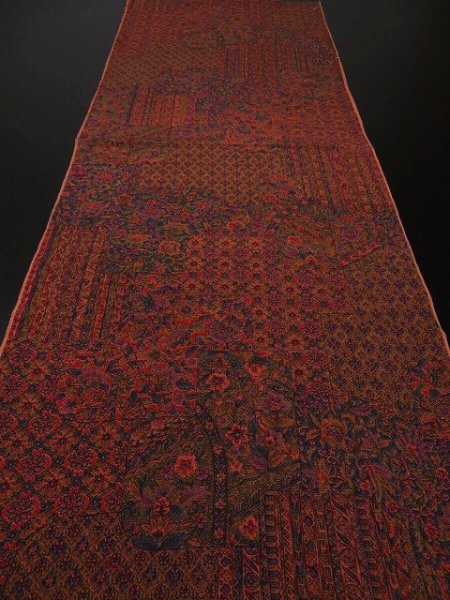 Photo5: 1Z02z70 Japanese Kimono Crepe Silk  FABRIC Dark red, Pink Flowers 37.8" (5)