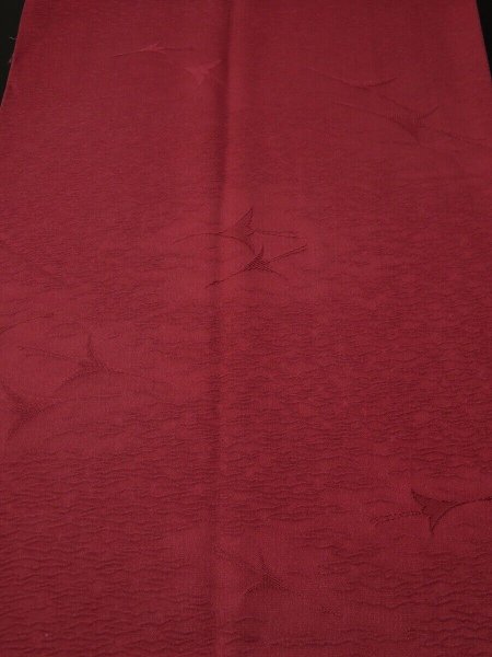 Photo1: 3C03z70 Japanese Kimono Silk  FABRIC Dark pink-red Flying crane 54.3" (1)