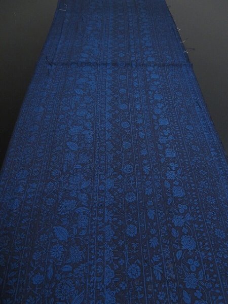 Photo5: 1V02z50 Japanese Kimono Silk  FABRIC Indigo Flowers 37.8" (5)