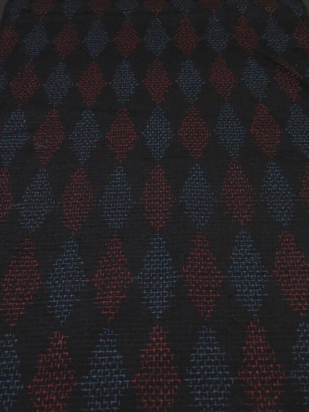 Photo1: 4C01z50 Vintage Japanese Kimono Silk  FABRIC Black, Blue, Red   40.9" (1)