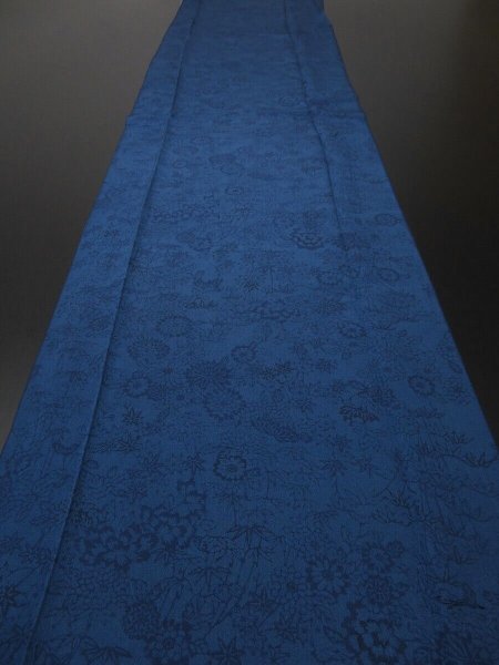 Photo5: 1W05z90 Japanese Kimono Crepe Silk  FABRIC Indigo blue Flowers 59.1" (5)