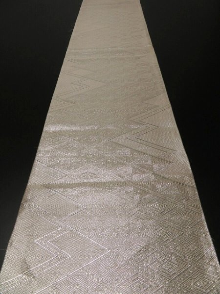 Photo6: 1C02z180 Vintage Japanese Kimono Silk OBI FABRIC Light pink, Silver   85.8" (6)