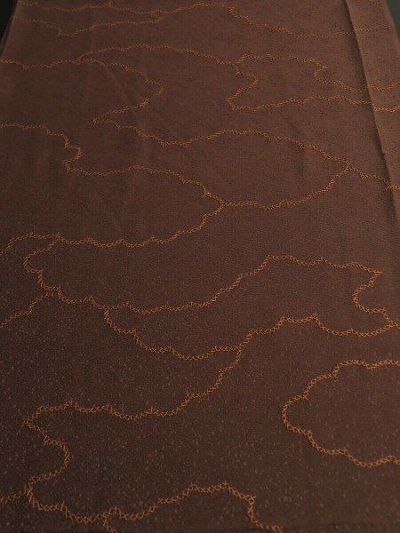 Photo1: 2P06z100 Japanese Kimono Silk Embroidery FABRIC Brown Cloud 63" (1)