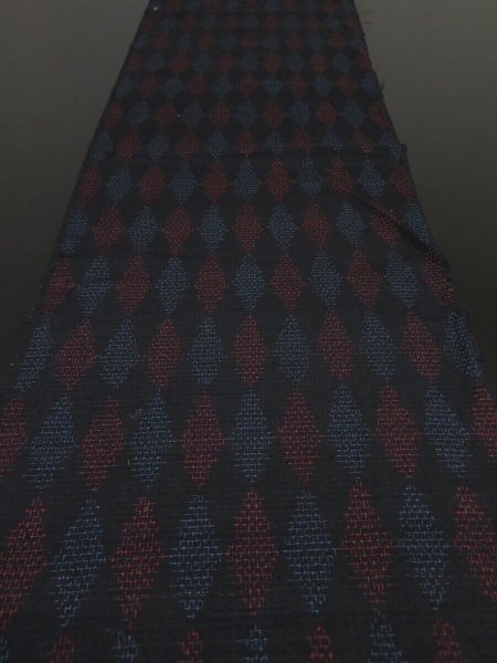 Photo4: 4K02z50 Vintage Japanese Kimono Silk  FABRIC Black, Blue, Red   41.7" (4)