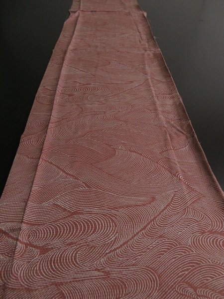 Photo5: 1R04z80 Japanese Kimono Silk  FABRIC Light pinkish brown Wave 59.8" (5)