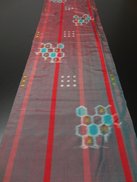 Photo5: 2W01z30 Vintage Japanese Kimono Silk MEISEN FABRIC Cyan, Red   52" (5)