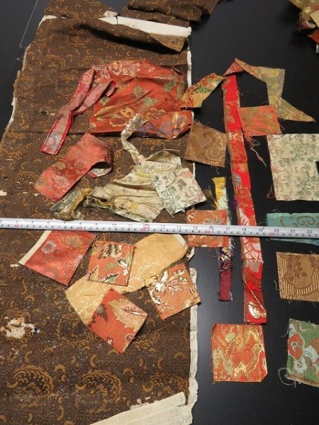 Photo4: ME01z200 Japanese Kimono Silk Antique Meiji era Kinran Fabric Scrap 100year old (4)