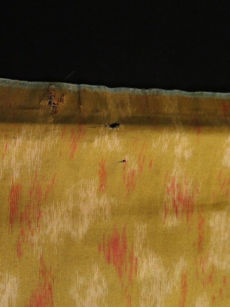 Photo6: 3H03z40 Vintage Japanese Kimono Silk MEISEN FABRIC Yellow ochre Leaf 55.9" (6)