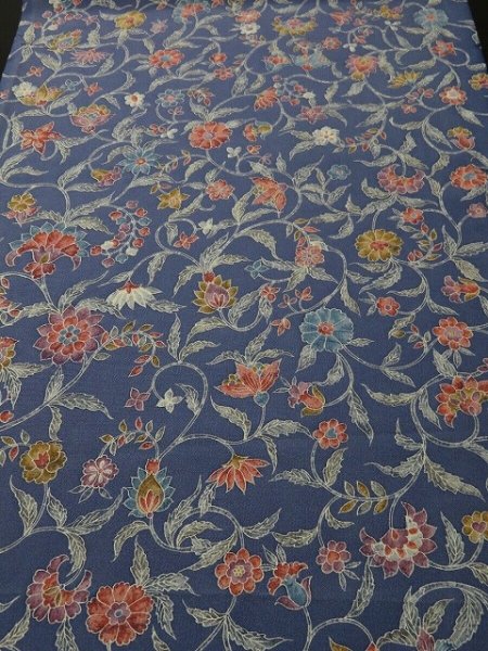 Photo1: 1Z01z60 Japanese Kimono Silk  FABRIC Lavender blue Flowers 40.2" (1)