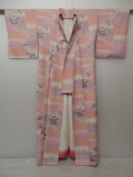 Photo8: 1005T04z910 Unused Japanese Kimono Silk KOMON Coral pink Folding fan (8)