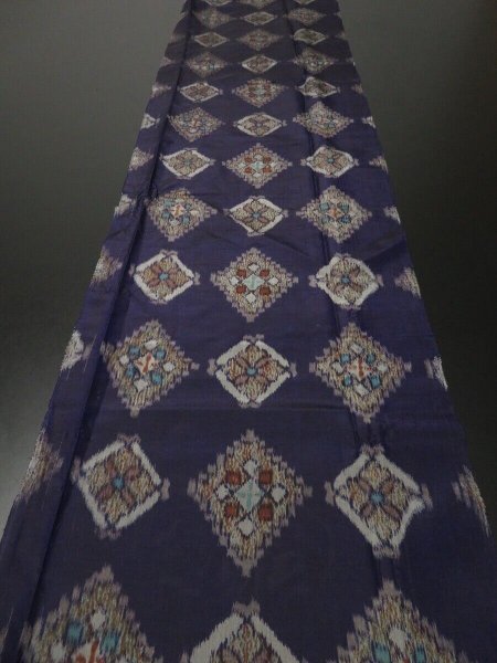 Photo5: 3F03z40 Vintage Japanese Kimono Silk MEISEN FABRIC Dark purple   59.8" (5)