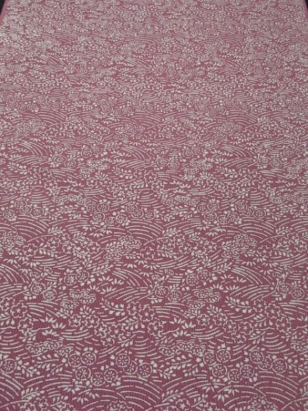 Photo1: 2J01z60 Japanese Kimono Crepe Silk  FABRIC Pink-Purple Wave, Flowers 41.7" (1)