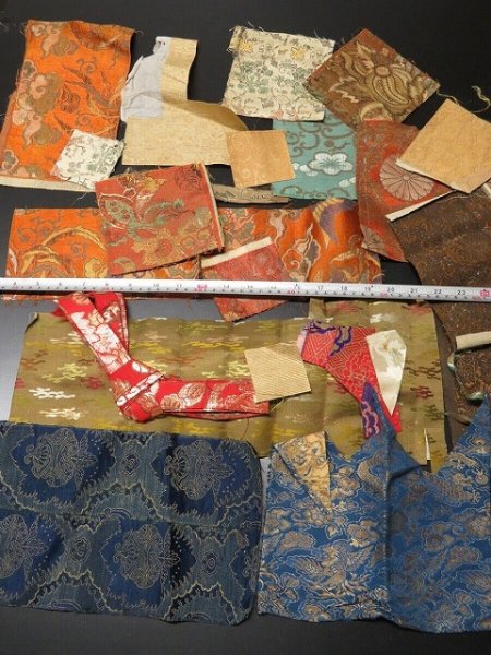 Photo6: ME01z200 Japanese Kimono Silk Antique Meiji era Kinran Fabric Scrap 100year old (6)