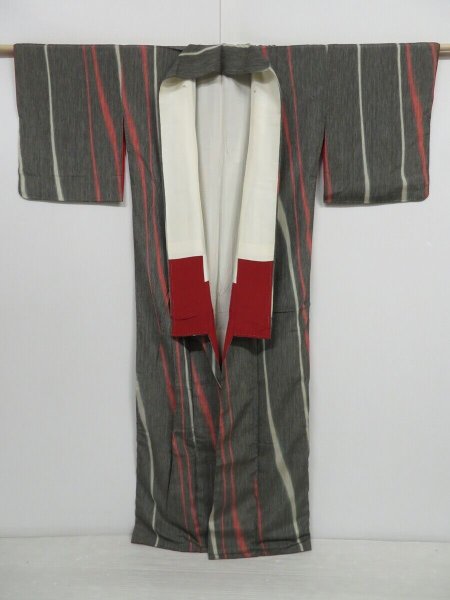 Photo10: 1006i08z900 Vintage Japanese Kimono Silk OMESHI KOMON Dark gray (10)