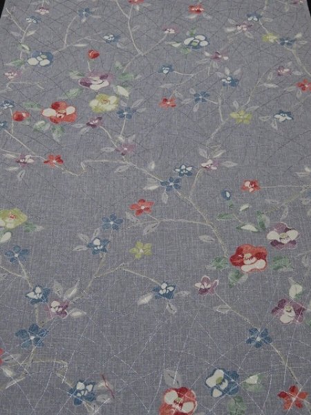 Photo1: 2J02z60 Japanese Kimono Silk  FABRIC Gray Camellia 47.2" (1)