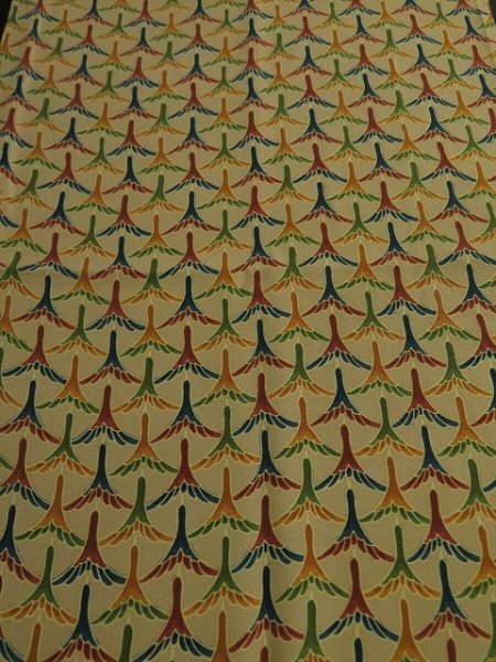 Photo1: 2P05z90 Japanese Kimono Silk  FABRIC Light ochre Flying crane 64.6" (1)