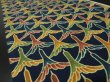 Photo2: 2B07z30 Japanese Kimono Silk  FABRIC Navy Flying crane 52.8" (2)