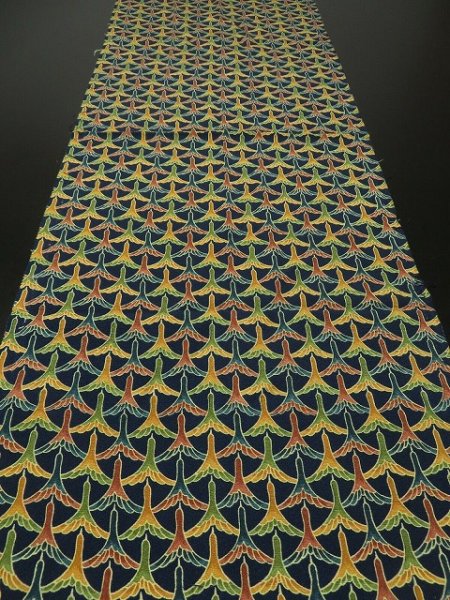 Photo5: 2B01z50 Japanese Kimono Silk  FABRIC Navy Flying crane 39.4" (5)