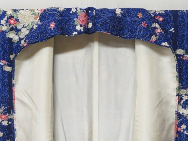 Photo7: 2207T08z930  Japanese Kimono Silk KOMON Peony Dark navy (7)