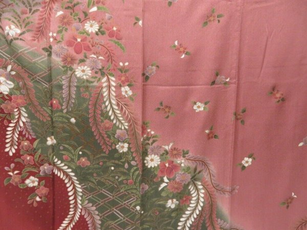 Photo7: 2206T10z1020  Japanese Kimono Silk TSUKESAGE Flowers Dark pink (7)