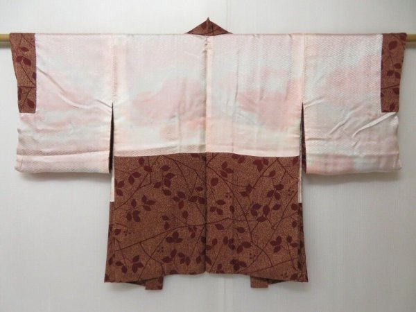 Photo6: 2108T09z550 Vintage Japanese Kimono Silk HAORI Leaf Brown (6)