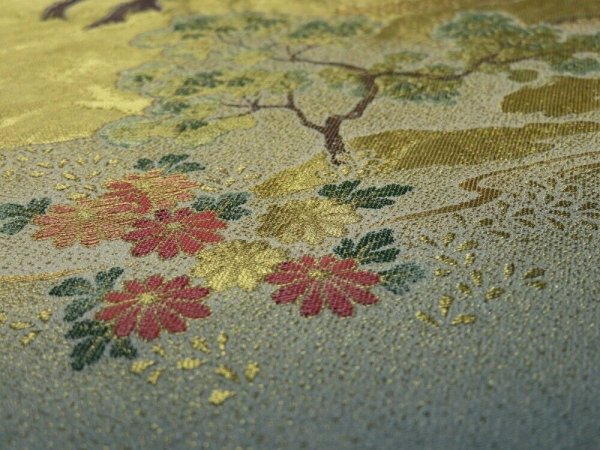 Photo6: 2T02z70  Japanese Kimono Silk  FABRIC Scenery Blue-Gray 44.9x14.6 (6)