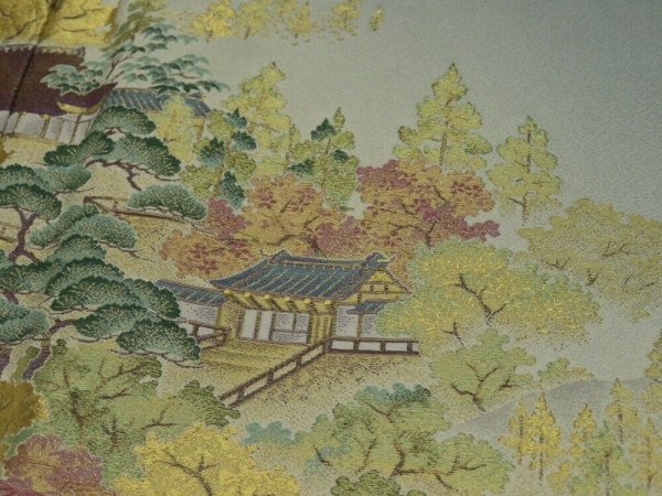 Photo5: 2T01z100  Japanese Kimono Silk  FABRIC Scenery Blue-Gray 33.9x18.9 (5)