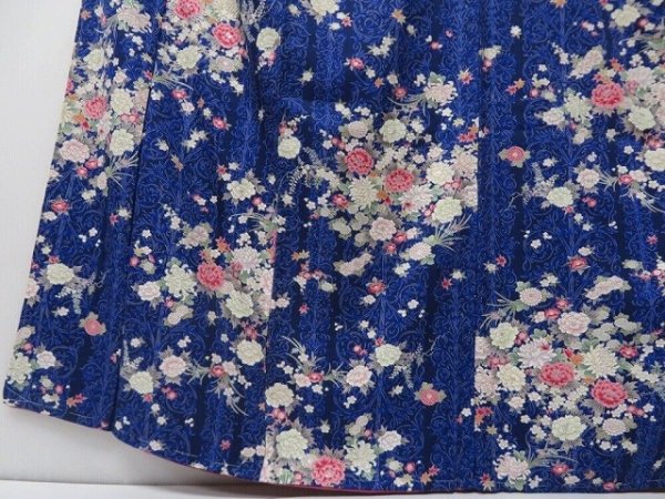 Photo4: 2207T08z930  Japanese Kimono Silk KOMON Peony Dark navy (4)