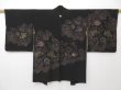 Photo1: 1620T09z690 Vintage Japanese Kimono Silk HAORI Flowers Black (1)