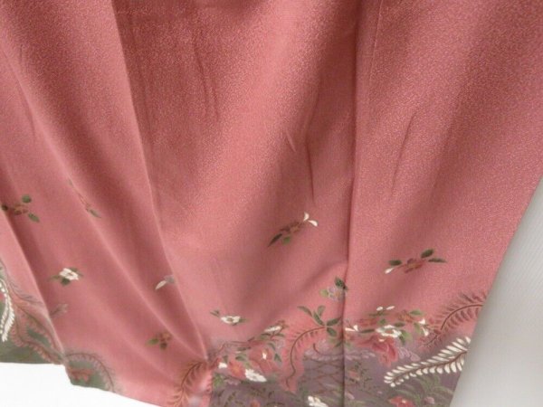 Photo4: 2206T10z1020  Japanese Kimono Silk TSUKESAGE Flowers Dark pink (4)