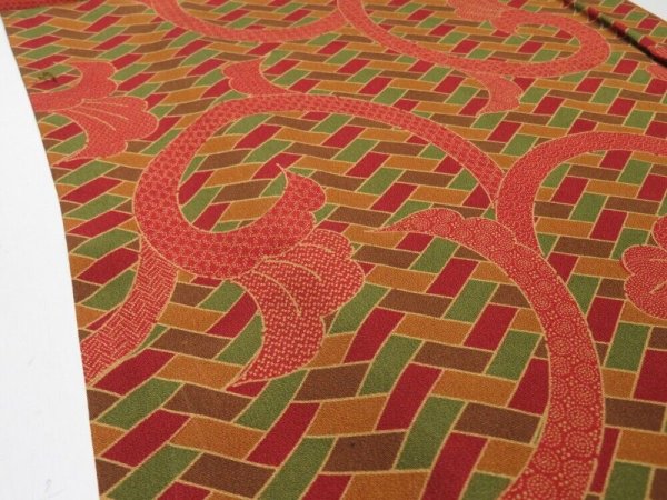 Photo2: 2Q06z80  Japanese Kimono Silk  FABRIC Ivy Brown 63.8x14.2 (2)