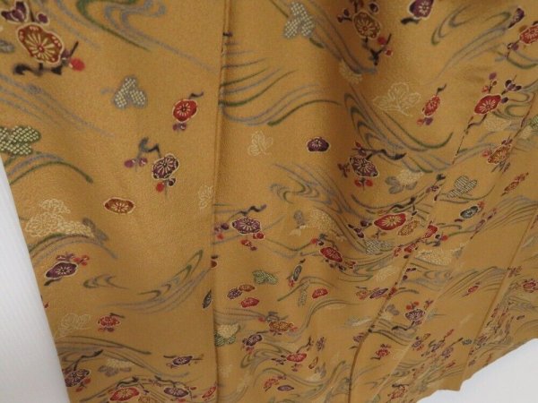 Photo3: 2207T7z850  Japanese Kimono Silk KOMON Plum blossom Ochre (3)