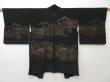 Photo1: 1317T07z590 Vintage Japanese Kimono Silk HAORI Black Temples (1)