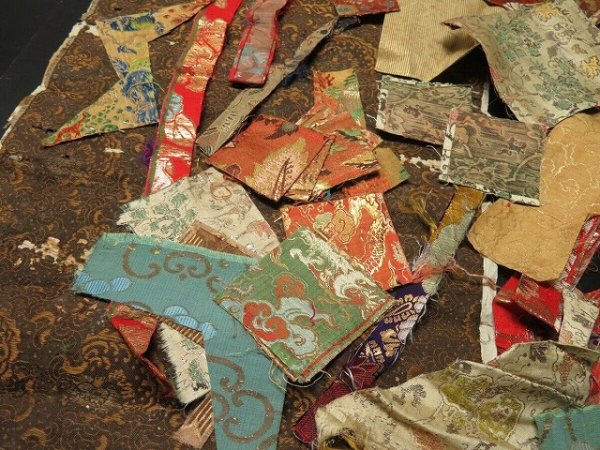 Photo2: ME01z200 Japanese Kimono Silk Antique Meiji era Kinran Fabric Scrap 100year old (2)