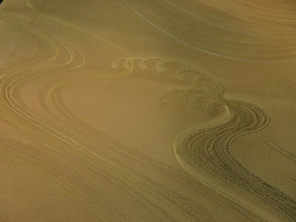 Photo2: 1R04z80 Japanese Kimono Silk  FABRIC Light ochre Wave 62.2" (2)