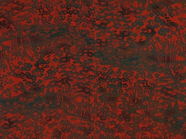 Photo3: 1418i09z640 Vintage Japanese Kimono Crepe Silk HAORI Red-Brown Scenery (3)